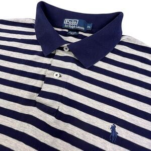 Vintage Polo Ralph Lauren Shirt XL Blue Gray Striped Short Sleeve Pima Cotton